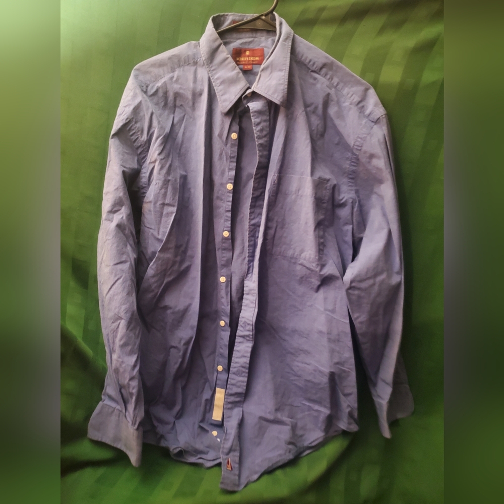 Wrinkly Blue Grey Nordstrom Long Sleeve Full Button Up Collar Shirt